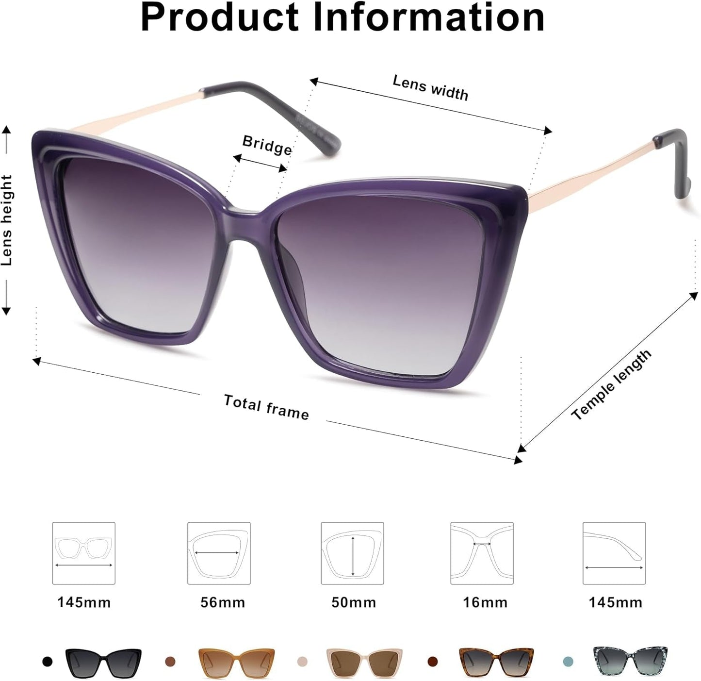 Trendy Polarized Sunglasses for Women Retro Womens Oversized Square Cat Eye Sun Glasses UV Protection SJ2206 - WORLD TIME VISITS