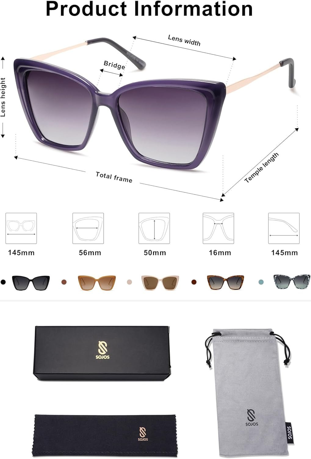 Trendy Polarized Sunglasses for Women Retro Womens Oversized Square Cat Eye Sun Glasses UV Protection SJ2206 - WORLD TIME VISITS