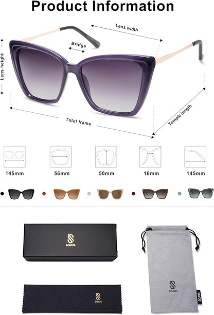 Trendy Polarized Sunglasses for Women Retro Womens Oversized Square Cat Eye Sun Glasses UV Protection SJ2206 - WORLD TIME VISITS
