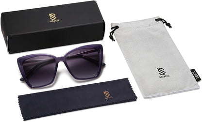 Trendy Polarized Sunglasses for Women Retro Womens Oversized Square Cat Eye Sun Glasses UV Protection SJ2206 - WORLD TIME VISITS