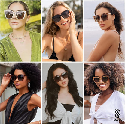 Trendy Polarized Sunglasses for Women Retro Womens Oversized Square Cat Eye Sun Glasses UV Protection SJ2206 - WORLD TIME VISITS