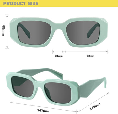 Trendy Rectangle Sunglasses for Women Men Light Green Avocado Vintage Retro Fashion Cool 90S Cute Funky Stylish Chunky Goulding - WORLD TIME VISITS