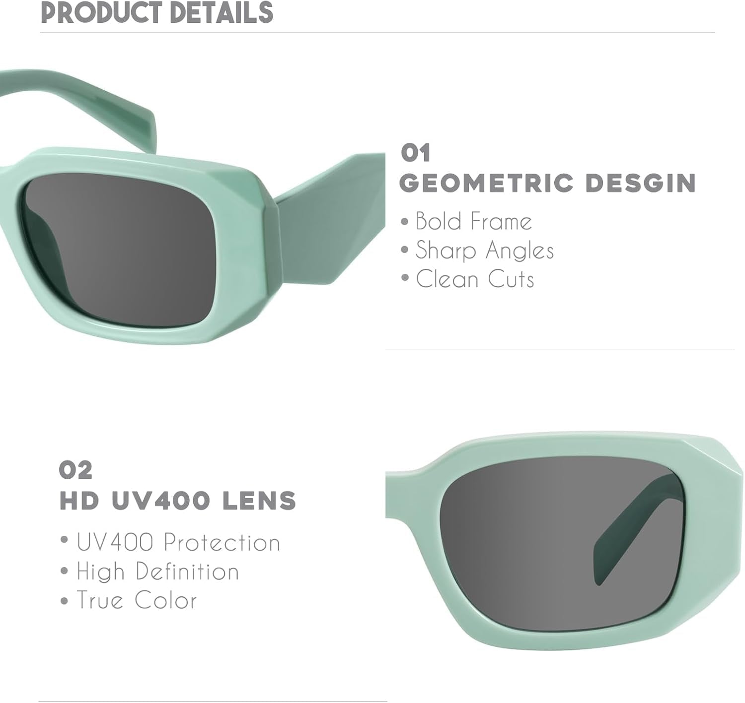 Trendy Rectangle Sunglasses for Women Men Light Green Avocado Vintage Retro Fashion Cool 90S Cute Funky Stylish Chunky Goulding - WORLD TIME VISITS