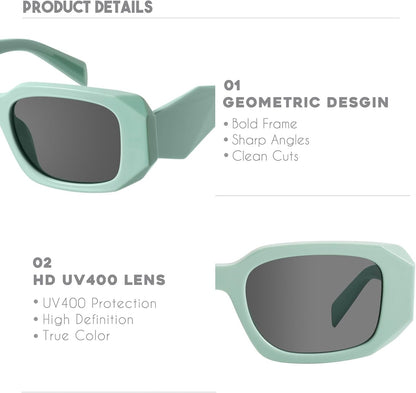 Trendy Rectangle Sunglasses for Women Men Light Green Avocado Vintage Retro Fashion Cool 90S Cute Funky Stylish Chunky Goulding - WORLD TIME VISITS