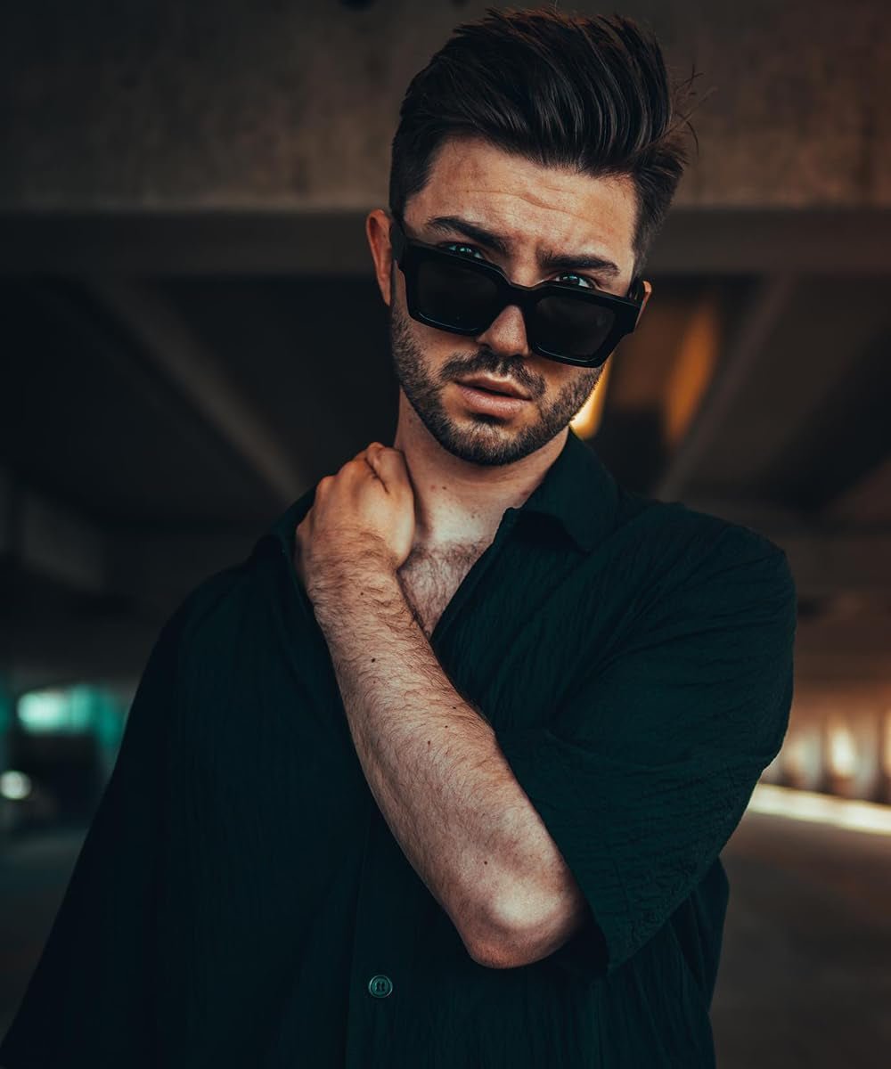 Trendy Square Sunglasses for Men Women Fashion Thick Rectangle Sun Glasses UV Protection Shades Designer Style - WORLD TIME VISITS