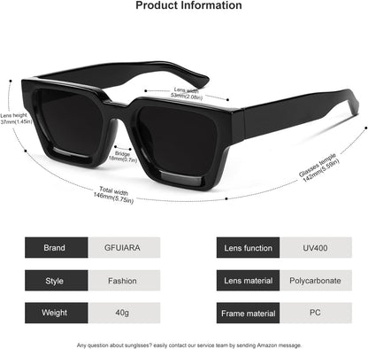 Trendy Square Sunglasses for Men Women Fashion Thick Rectangle Sun Glasses UV Protection Shades Designer Style - WORLD TIME VISITS