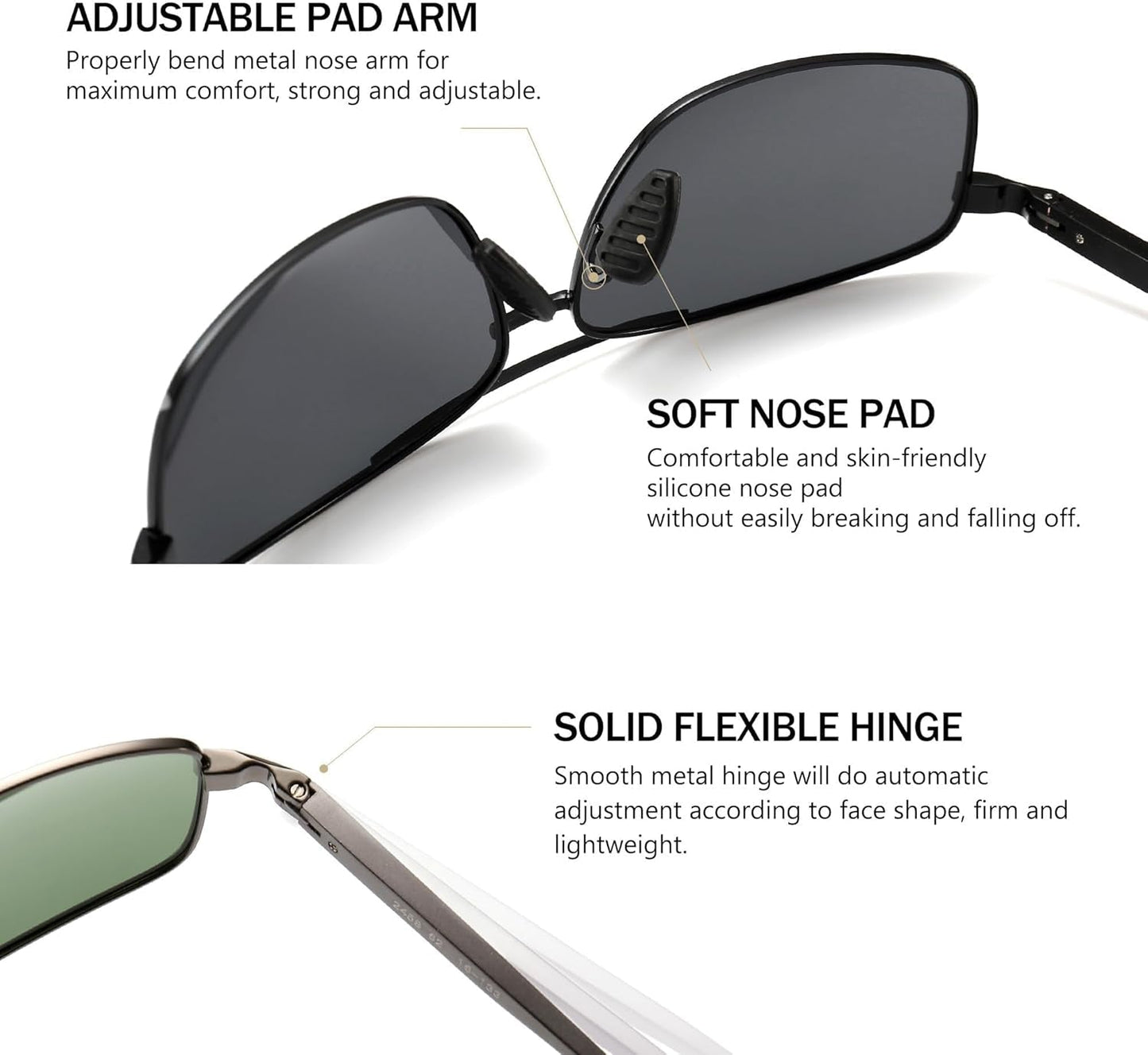 Ultra Lightweight Rectangular Polarized Sunglasses UV400 Protection - WORLD TIME VISITS