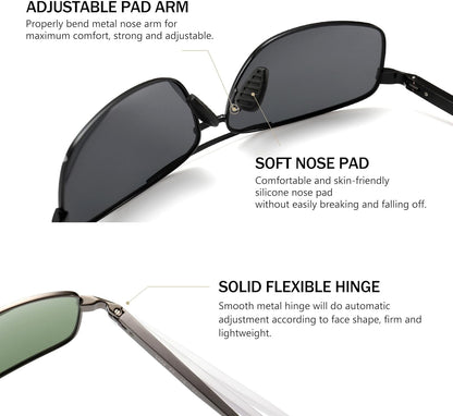 Ultra Lightweight Rectangular Polarized Sunglasses UV400 Protection - WORLD TIME VISITS