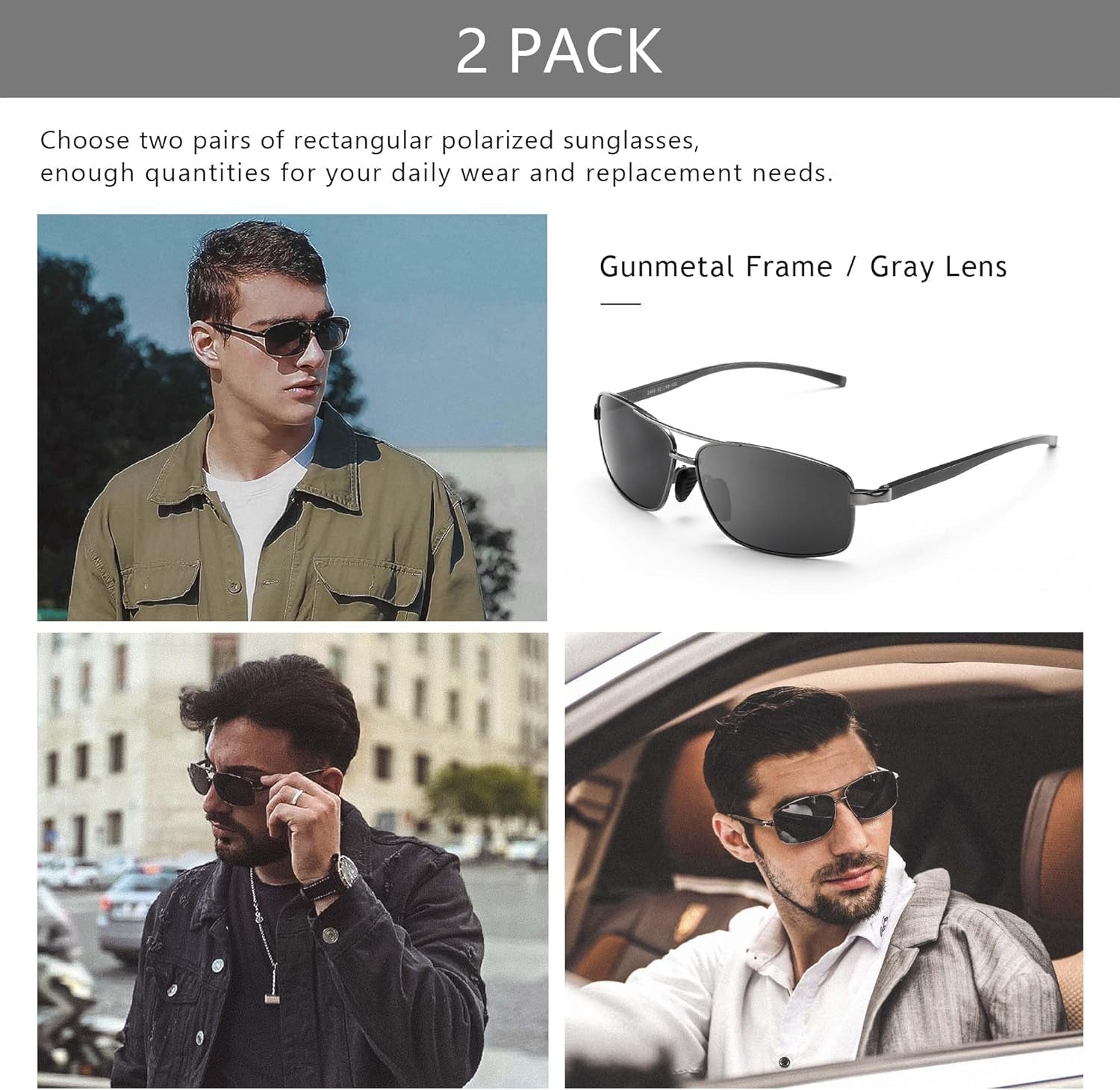 Ultra Lightweight Rectangular Polarized Sunglasses UV400 Protection - WORLD TIME VISITS
