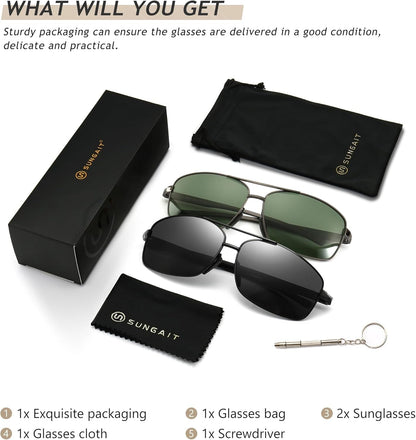 Ultra Lightweight Rectangular Polarized Sunglasses UV400 Protection - WORLD TIME VISITS