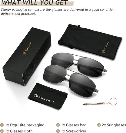 Ultra Lightweight Rectangular Polarized Sunglasses UV400 Protection - WORLD TIME VISITS