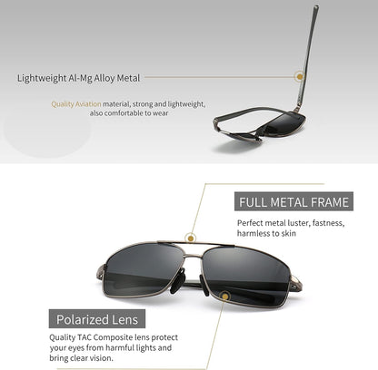 Ultra Lightweight Rectangular Polarized Sunglasses UV400 Protection - WORLD TIME VISITS