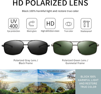 Ultra Lightweight Rectangular Polarized Sunglasses UV400 Protection - WORLD TIME VISITS