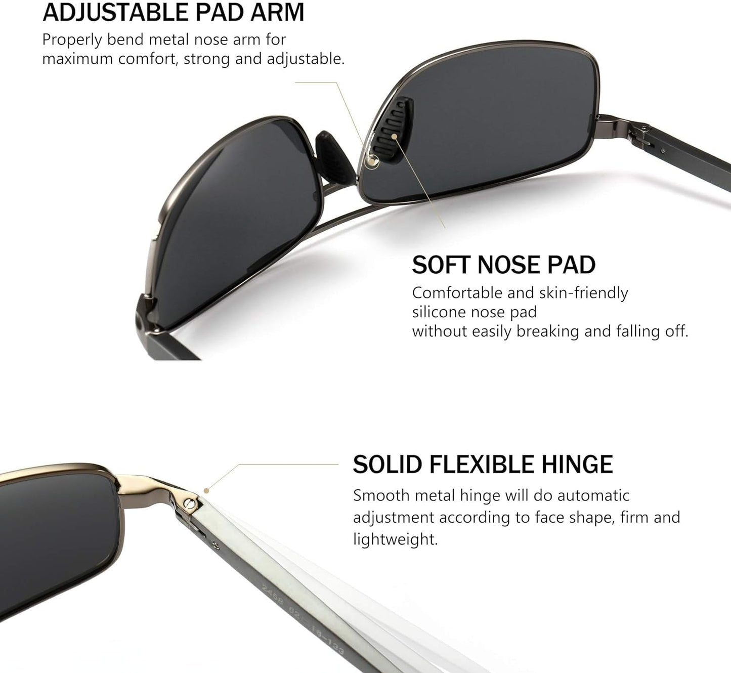 Ultra Lightweight Rectangular Polarized Sunglasses UV400 Protection - WORLD TIME VISITS