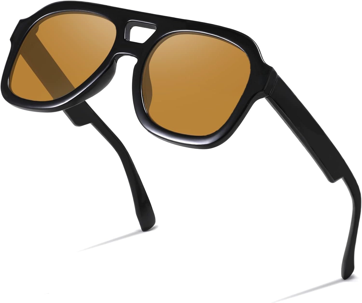 Vintage Aviator Sunglasses Double Bridge Women Men Large Square Thick Frame Trendy Eyewear UV400 B2846 - WORLD TIME VISITS