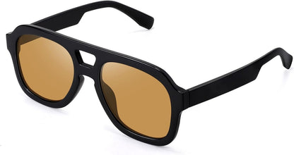 Vintage Aviator Sunglasses Double Bridge Women Men Large Square Thick Frame Trendy Eyewear UV400 B2846 - WORLD TIME VISITS