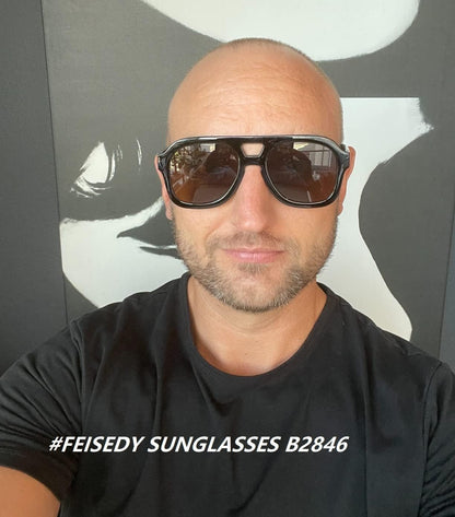 Vintage Aviator Sunglasses Double Bridge Women Men Large Square Thick Frame Trendy Eyewear UV400 B2846 - WORLD TIME VISITS