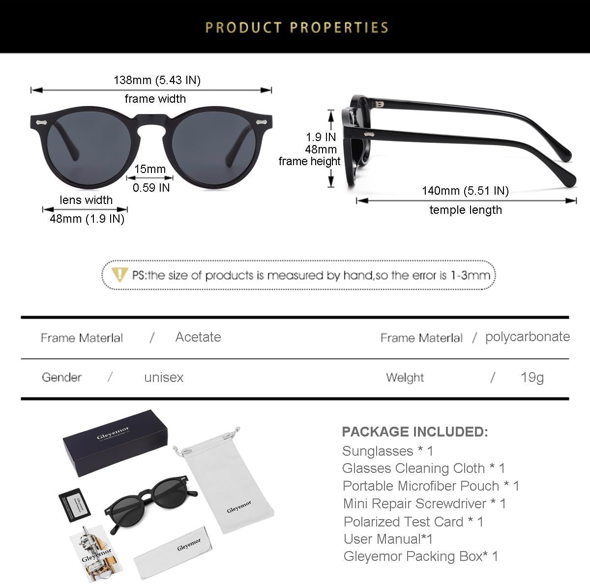 Vintage Polarized Sunglasses for Men round Sunglasses UV400 Protection Retro Hand - Crafted Acetate Frame - WORLD TIME VISITS