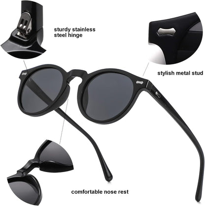 Vintage Polarized Sunglasses for Men round Sunglasses UV400 Protection Retro Hand - Crafted Acetate Frame - WORLD TIME VISITS