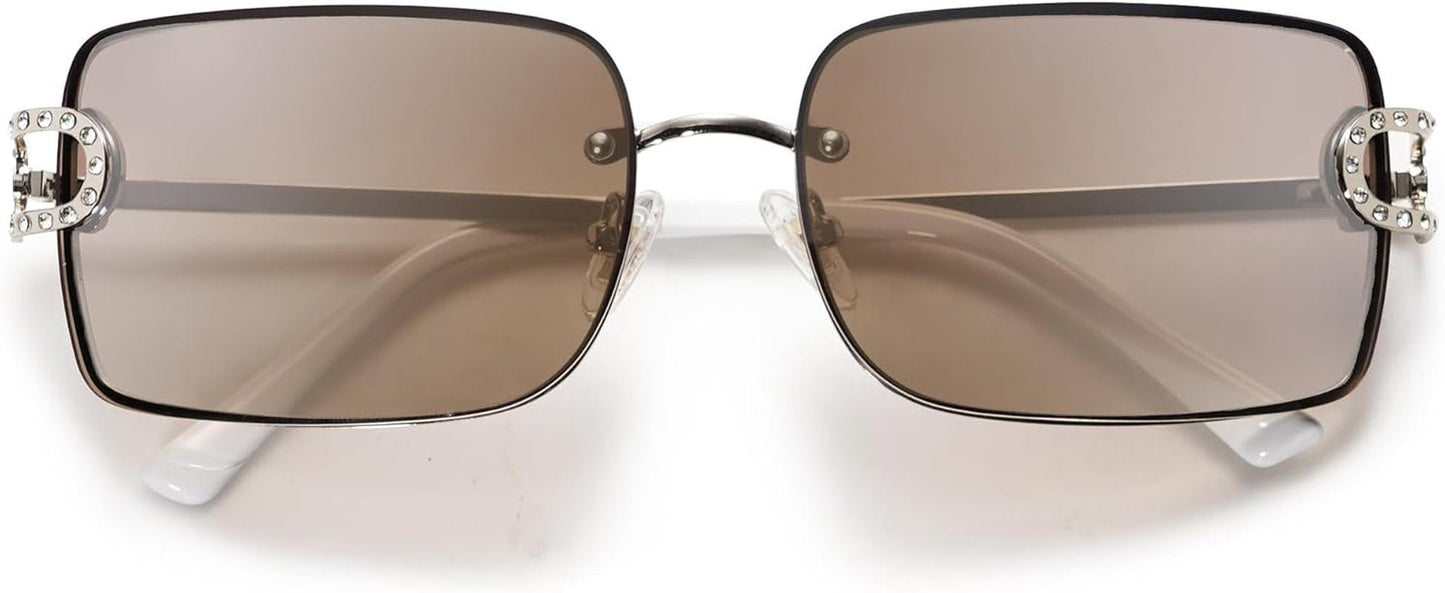 Vintage Rectangle Sunglasses for Women,Trendy Rimless 90S UV400 Womens Y2K Shades SJ1178 - WORLD TIME VISITS