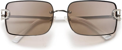 Vintage Rectangle Sunglasses for Women,Trendy Rimless 90S UV400 Womens Y2K Shades SJ1178 - WORLD TIME VISITS