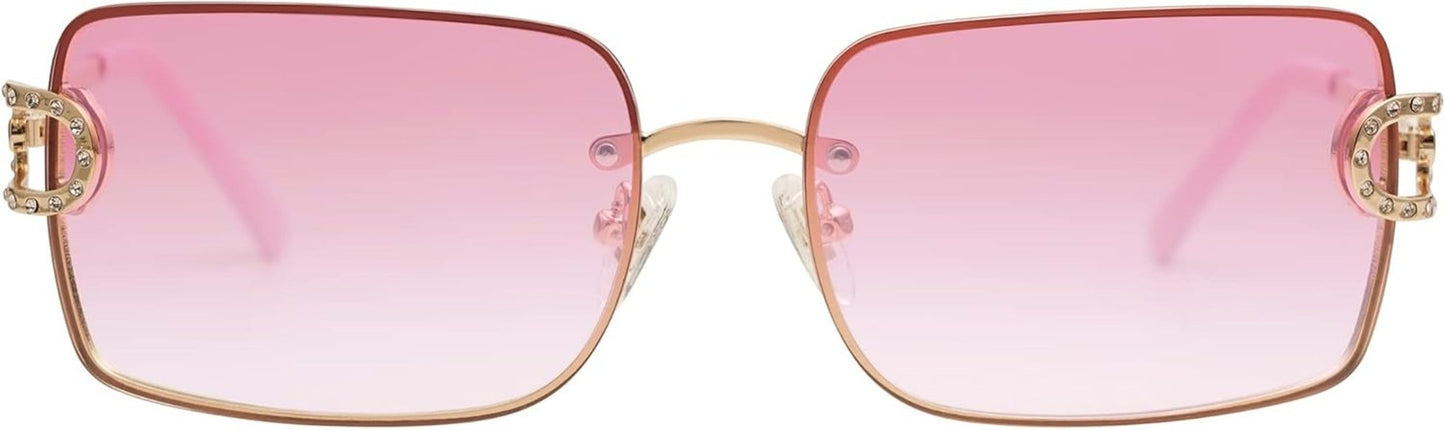 Vintage Rectangle Sunglasses for Women,Trendy Rimless 90S UV400 Womens Y2K Shades SJ1178 - WORLD TIME VISITS