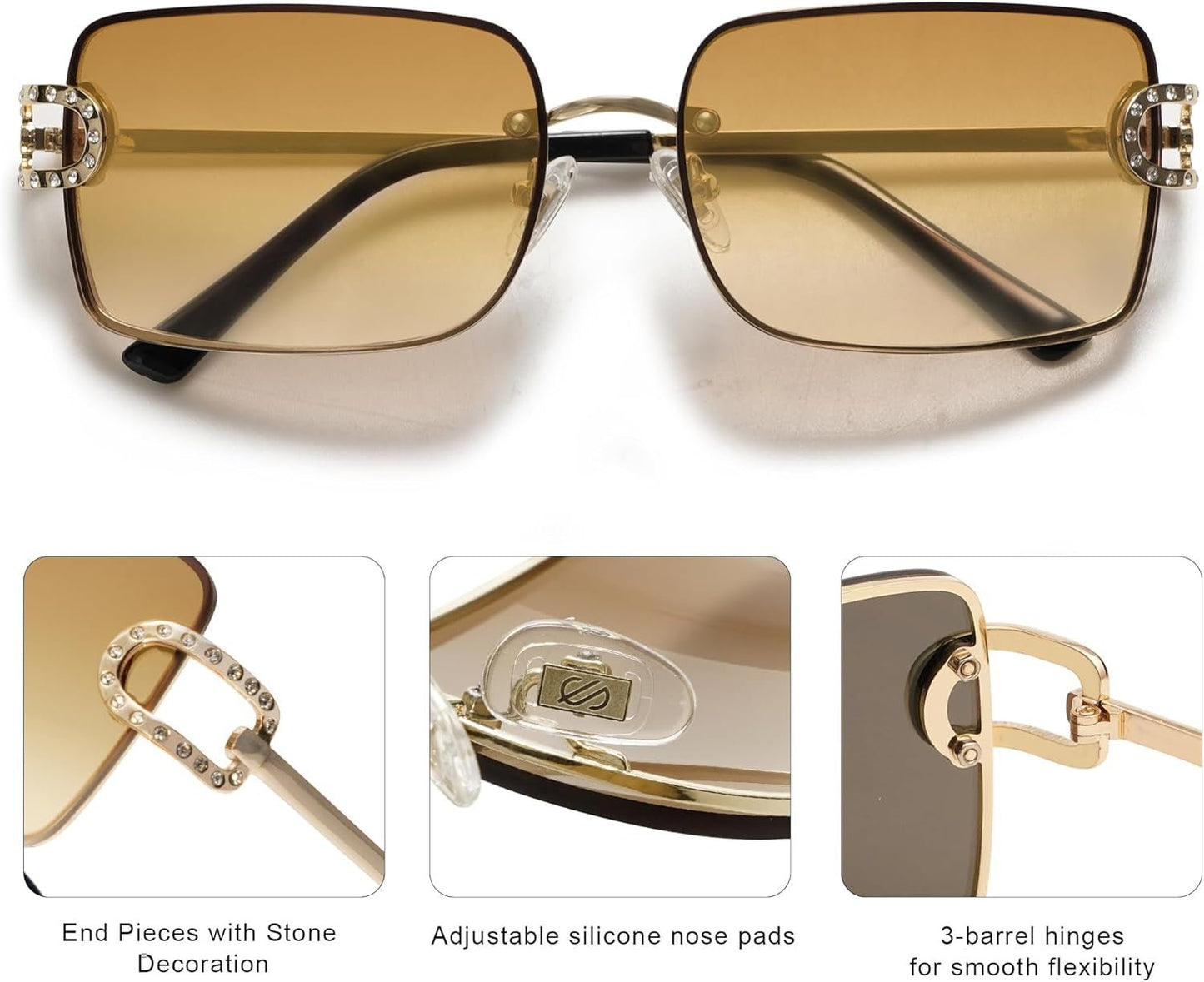 Vintage Rectangle Sunglasses for Women,Trendy Rimless 90S UV400 Womens Y2K Shades SJ1178 - WORLD TIME VISITS