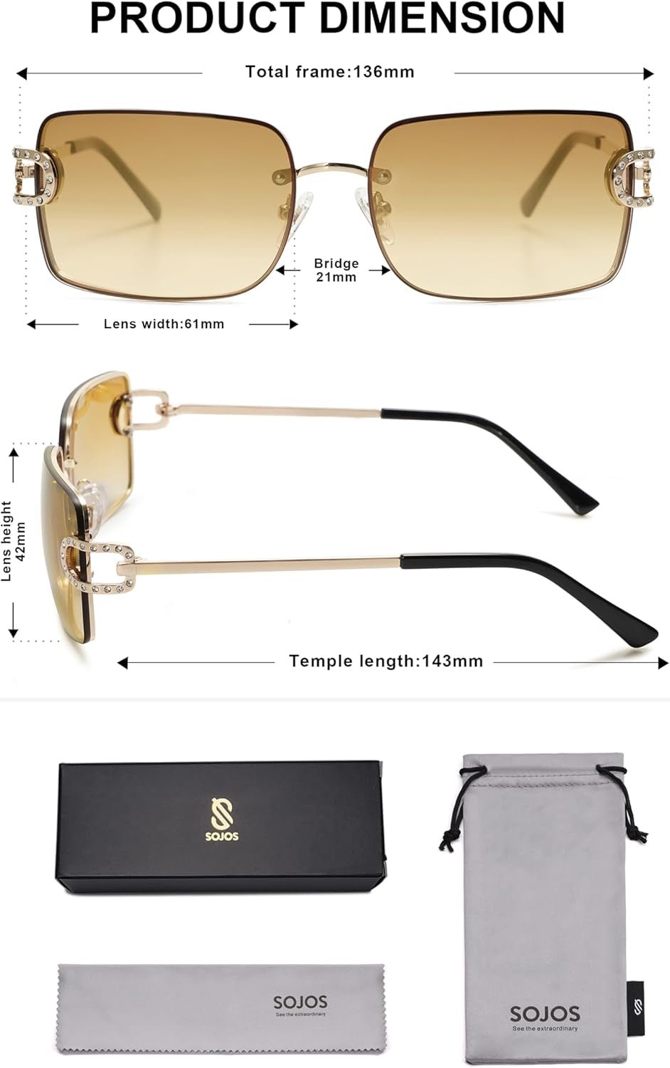 Vintage Rectangle Sunglasses for Women,Trendy Rimless 90S UV400 Womens Y2K Shades SJ1178 - WORLD TIME VISITS