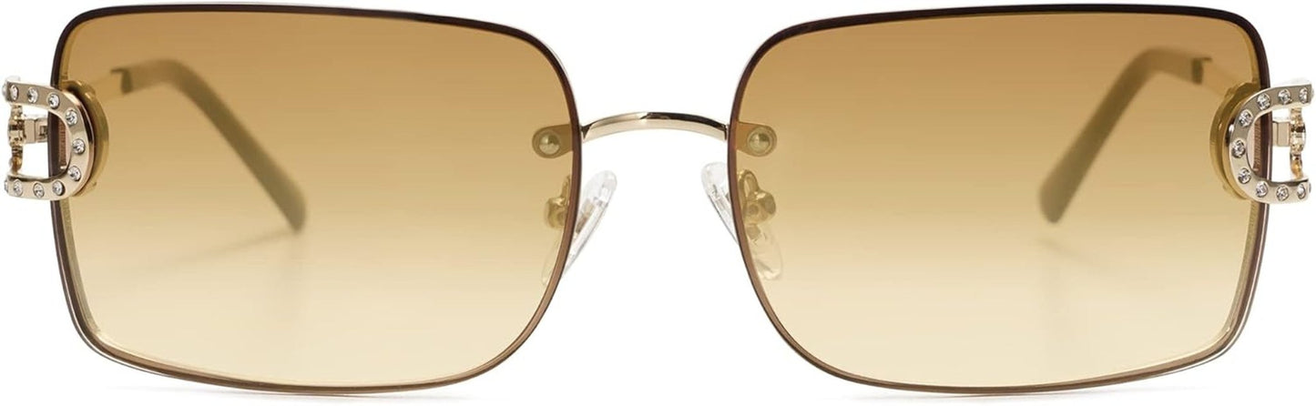 Vintage Rectangle Sunglasses for Women,Trendy Rimless 90S UV400 Womens Y2K Shades SJ1178 - WORLD TIME VISITS