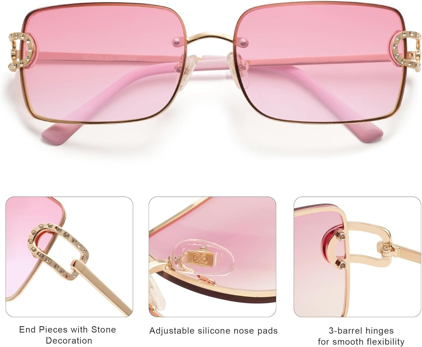 Vintage Rectangle Sunglasses for Women,Trendy Rimless 90S UV400 Womens Y2K Shades SJ1178 - WORLD TIME VISITS