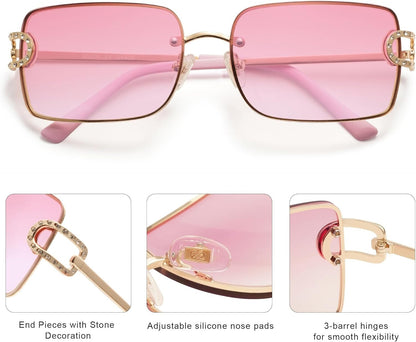 Vintage Rectangle Sunglasses for Women,Trendy Rimless 90S UV400 Womens Y2K Shades SJ1178 - WORLD TIME VISITS