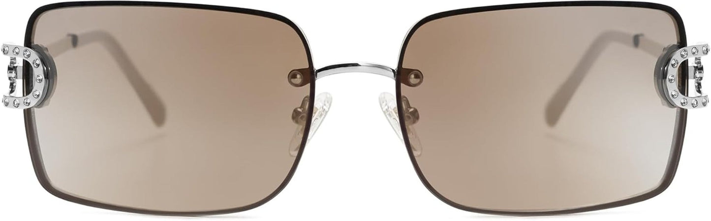 Vintage Rectangle Sunglasses for Women,Trendy Rimless 90S UV400 Womens Y2K Shades SJ1178 - WORLD TIME VISITS