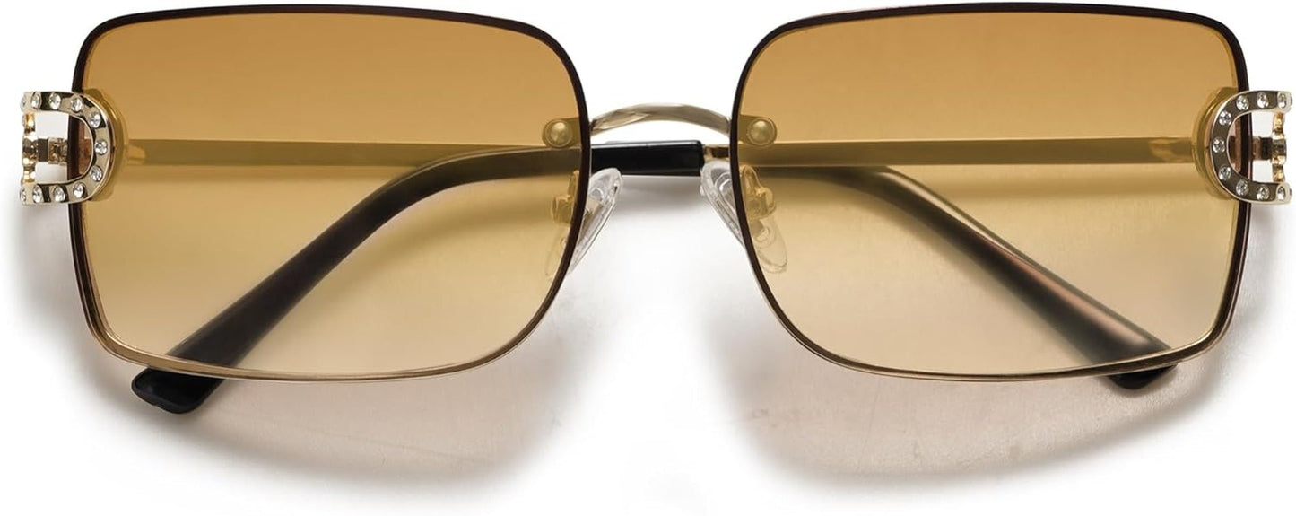 Vintage Rectangle Sunglasses for Women,Trendy Rimless 90S UV400 Womens Y2K Shades SJ1178 - WORLD TIME VISITS