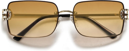 Vintage Rectangle Sunglasses for Women,Trendy Rimless 90S UV400 Womens Y2K Shades SJ1178 - WORLD TIME VISITS