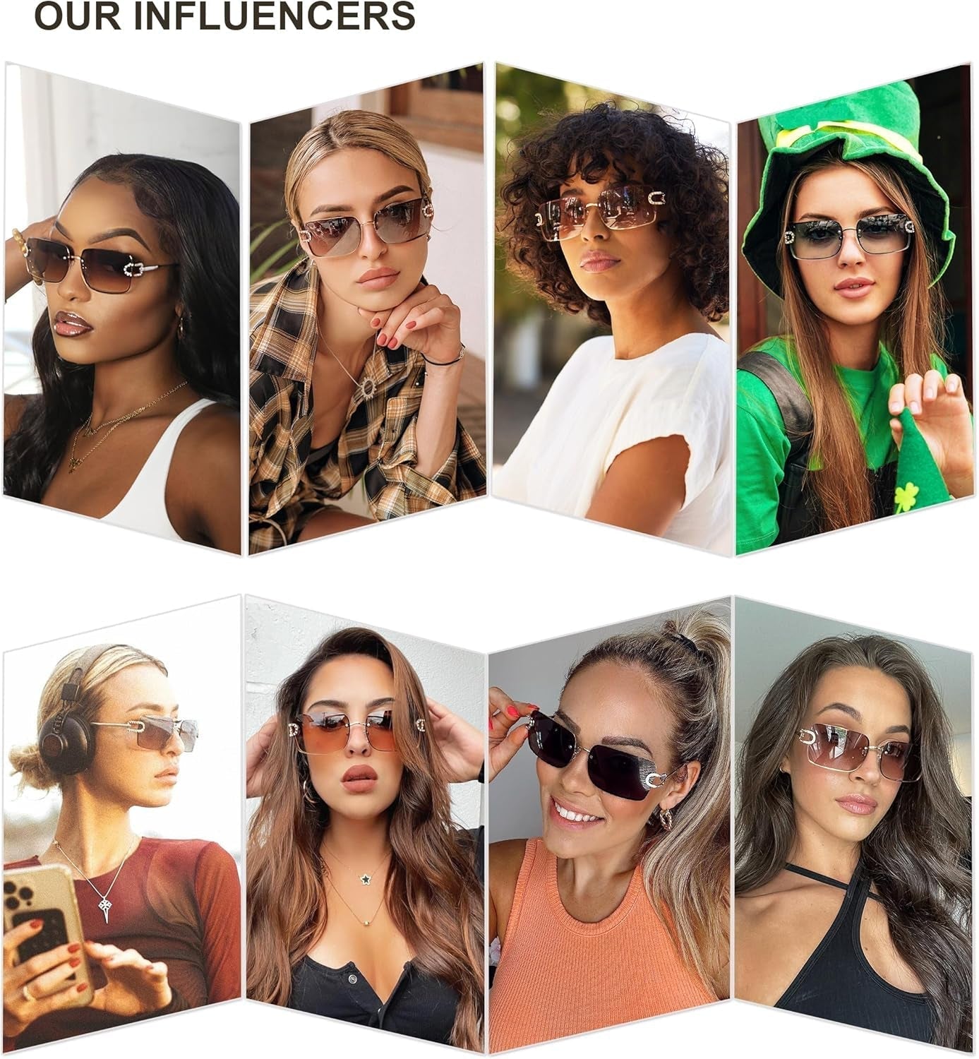 Vintage Rectangle Sunglasses for Women,Trendy Rimless 90S UV400 Womens Y2K Shades SJ1178 - WORLD TIME VISITS