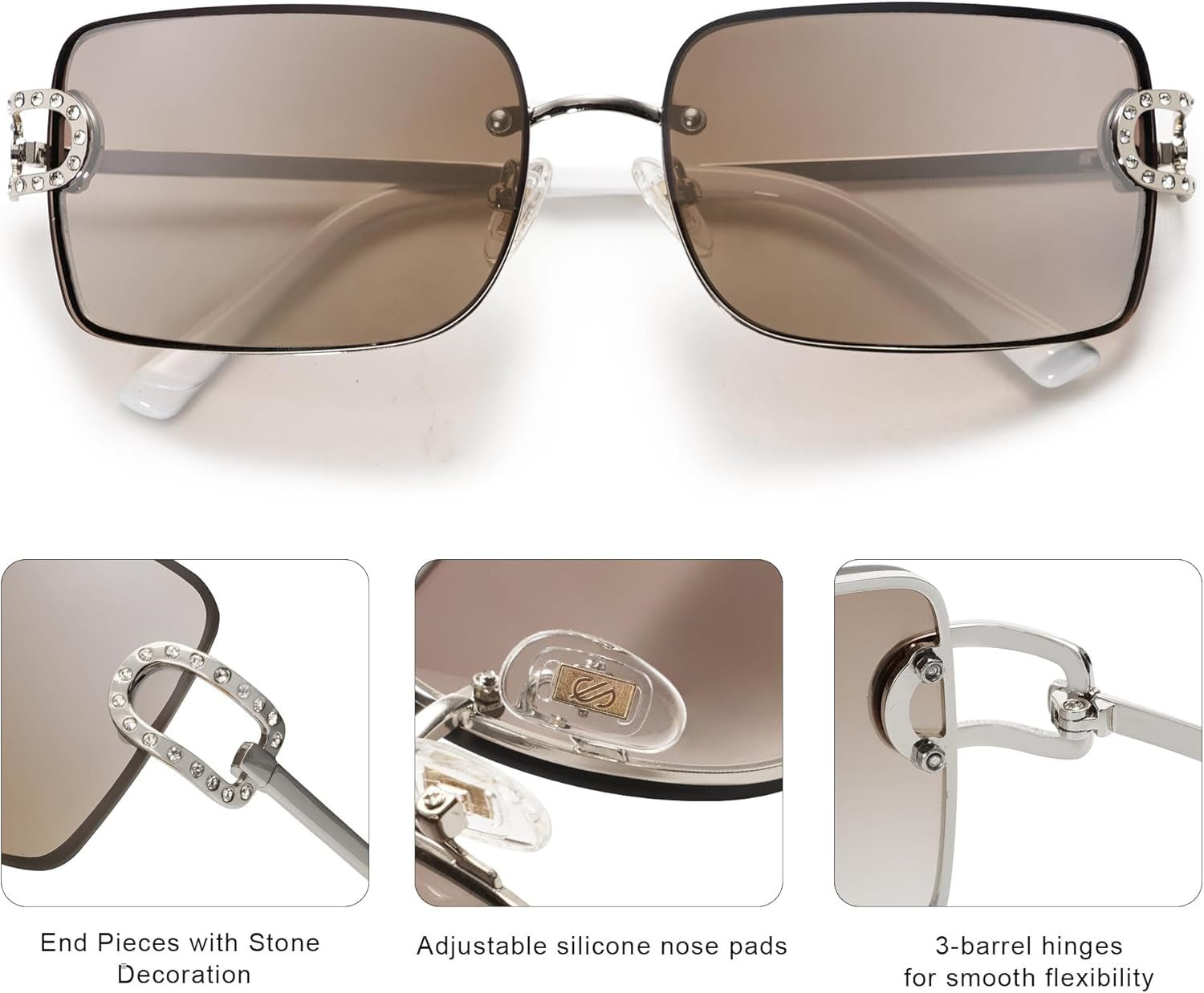 Vintage Rectangle Sunglasses for Women,Trendy Rimless 90S UV400 Womens Y2K Shades SJ1178 - WORLD TIME VISITS