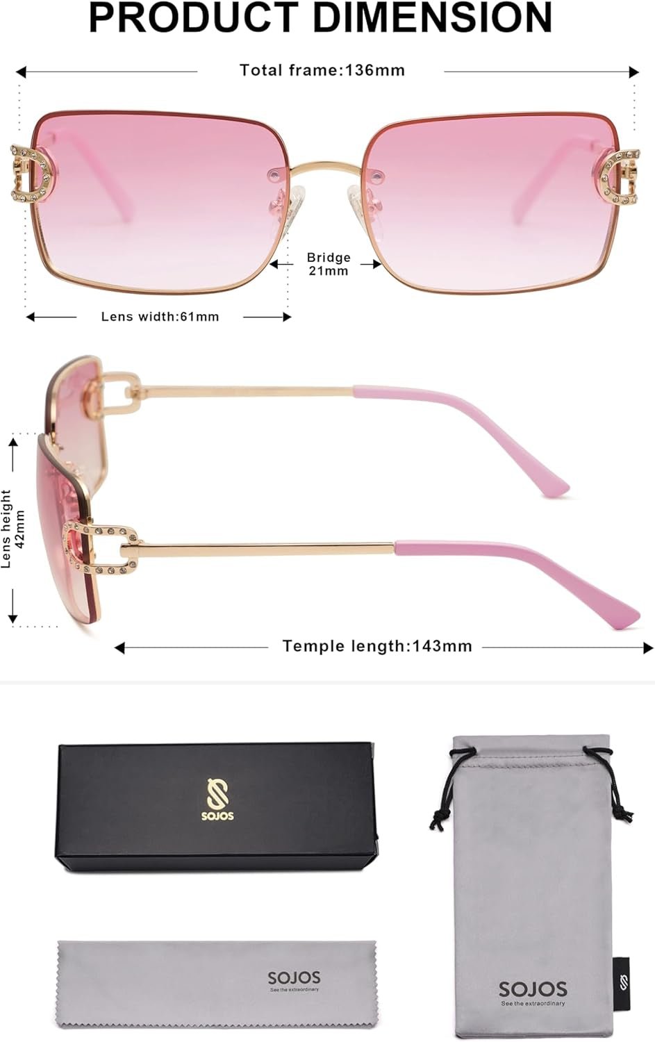 Vintage Rectangle Sunglasses for Women,Trendy Rimless 90S UV400 Womens Y2K Shades SJ1178 - WORLD TIME VISITS