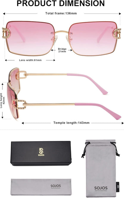 Vintage Rectangle Sunglasses for Women,Trendy Rimless 90S UV400 Womens Y2K Shades SJ1178 - WORLD TIME VISITS
