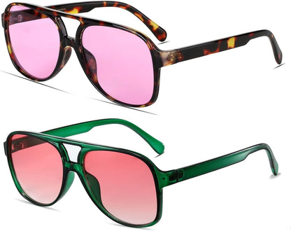 Vintage Retro 70S Sunglasses for Women Men Classic Large Square Aviator Trendy Glasses - WORLD TIME VISITS