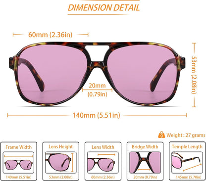 Vintage Retro 70S Sunglasses for Women Men Classic Large Square Aviator Trendy Glasses - WORLD TIME VISITS