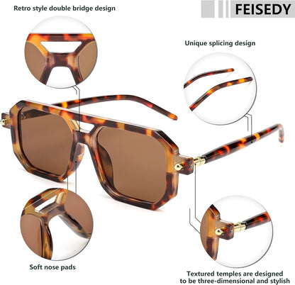 Vintage Square 70S Flat Aviator Sunglasses Women Men Classic Retro Stylish Frame UV400 Sunglasses B2622 - WORLD TIME VISITS
