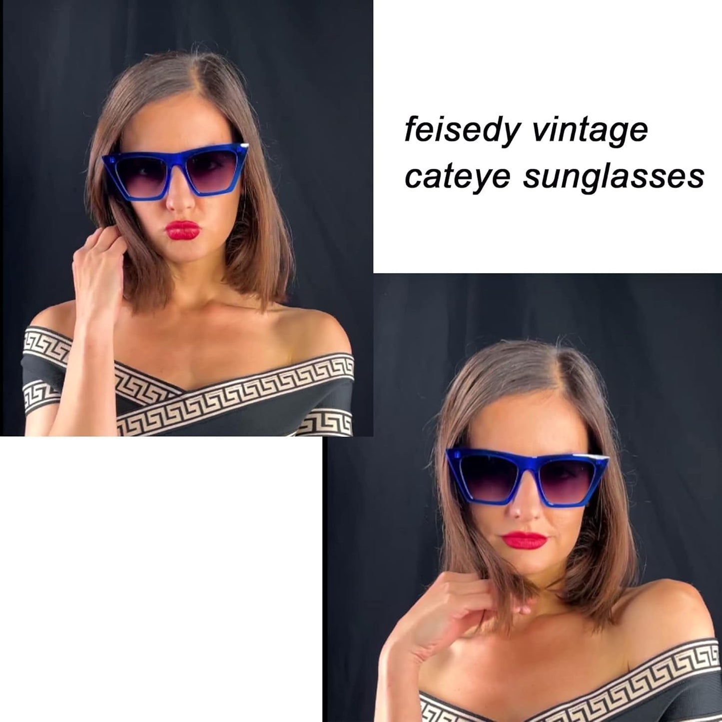 Vintage Square Cat Eye Sunglasses Women Trendy Cateye Sunglasses B2473 - WORLD TIME VISITS