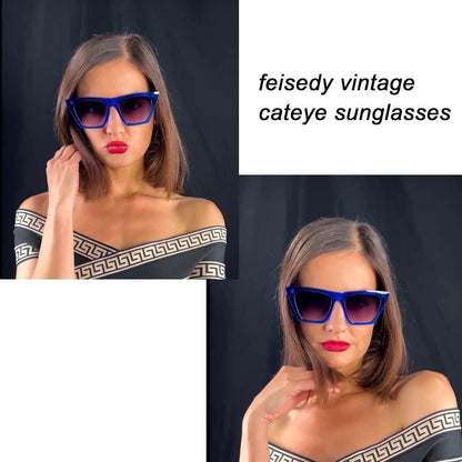 Vintage Square Cat Eye Sunglasses Women Trendy Cateye Sunglasses B2473 - WORLD TIME VISITS