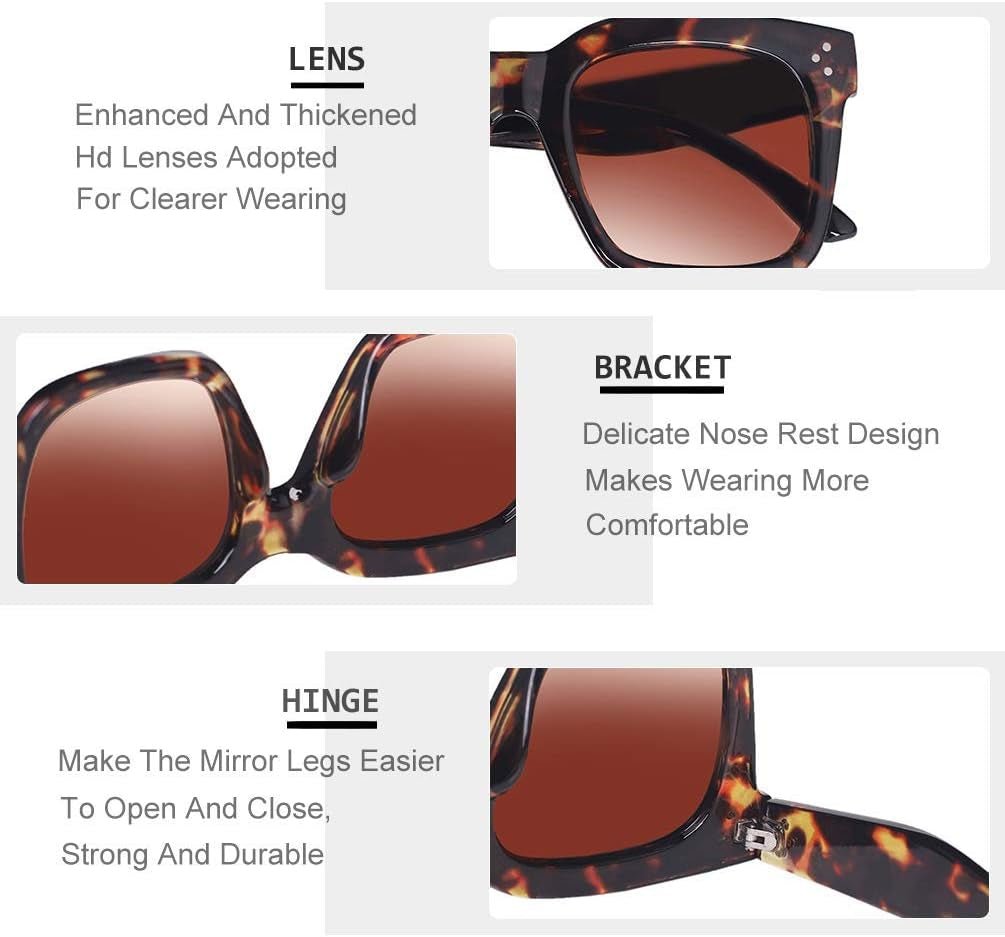 Vintage Women Oversized Sunglasses Designer Luxury Square Sun Glasses UV400 Protection Flat Lens - WORLD TIME VISITS