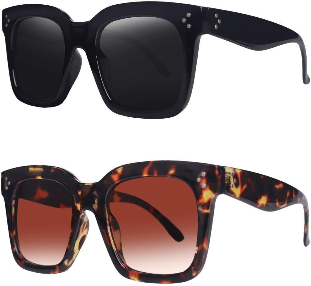 Vintage Women Oversized Sunglasses Designer Luxury Square Sun Glasses UV400 Protection Flat Lens - WORLD TIME VISITS