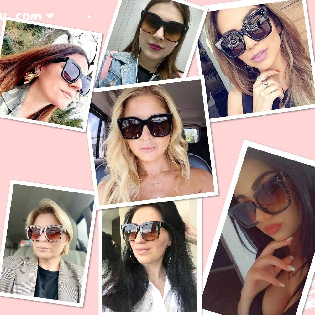 Vintage Women Oversized Sunglasses Designer Luxury Square Sun Glasses UV400 Protection Flat Lens - WORLD TIME VISITS