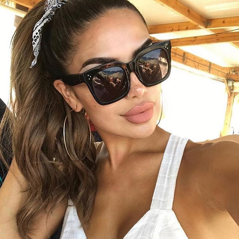 Vintage Women Oversized Sunglasses Designer Luxury Square Sun Glasses UV400 Protection Flat Lens - WORLD TIME VISITS