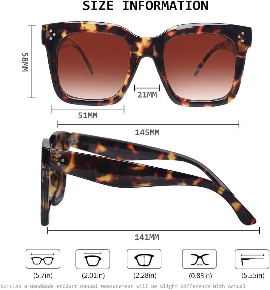 Vintage Women Oversized Sunglasses Designer Luxury Square Sun Glasses UV400 Protection Flat Lens - WORLD TIME VISITS