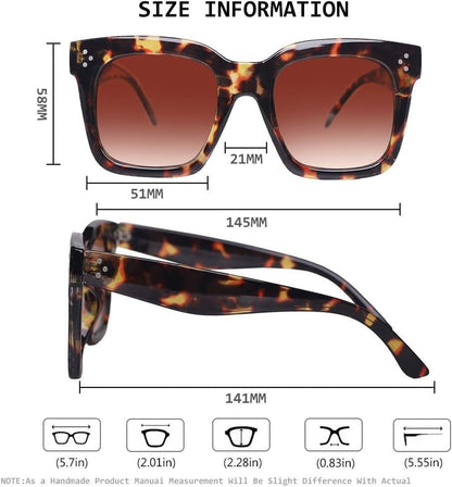 Vintage Women Oversized Sunglasses Designer Luxury Square Sun Glasses UV400 Protection Flat Lens - WORLD TIME VISITS