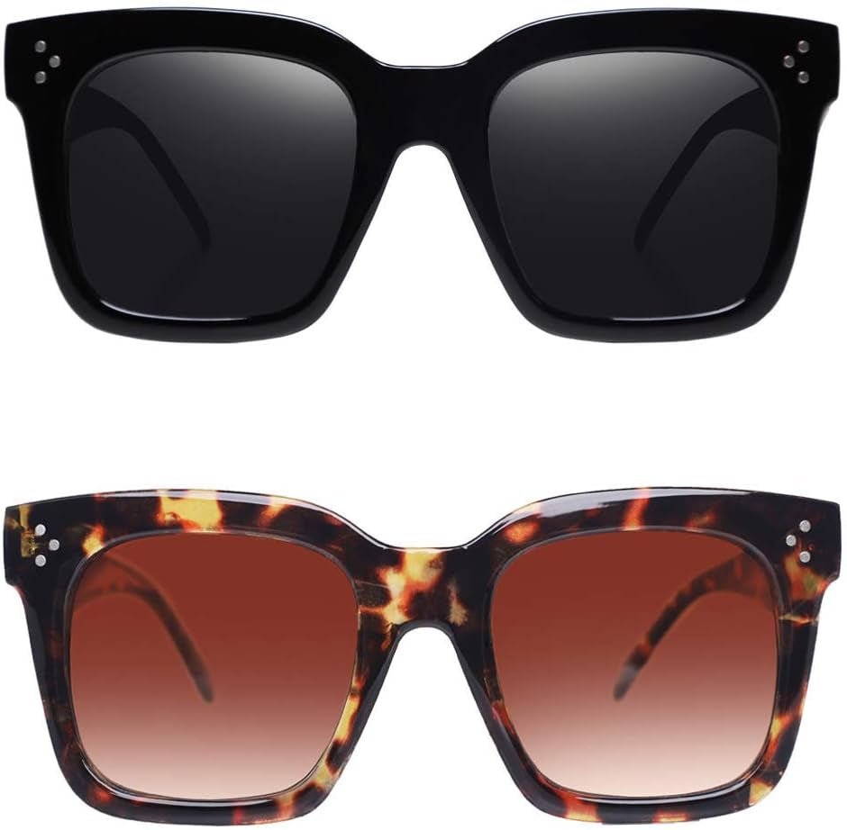 Vintage Women Oversized Sunglasses Designer Luxury Square Sun Glasses UV400 Protection Flat Lens - WORLD TIME VISITS